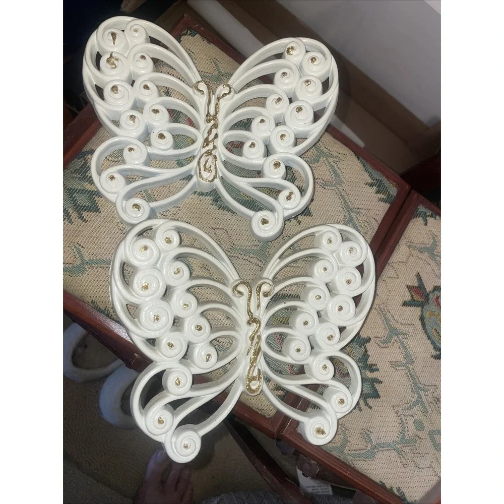Burwood Butterflies 2 Wall Art Decor 1977 #2146 Gold Scroll‎ Work Lot Vintage